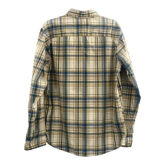 Columbia Blue and‎ Tan Plaid Long Sleeve Shirt Polyester Nylon Blend Mens S - Picture 5 of 10